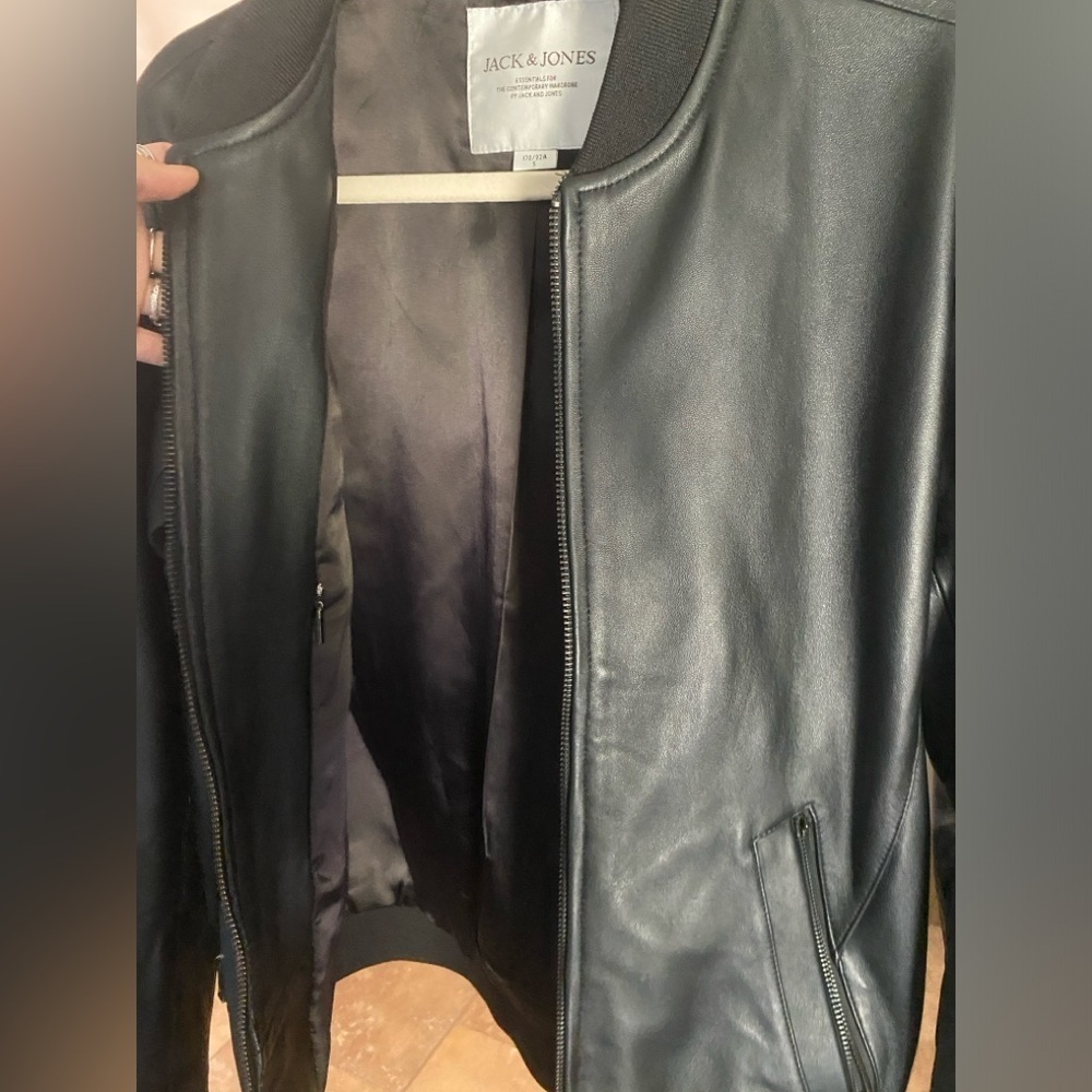 Jack Jones Mens Black Leather Jacket Genuine Buttery Leather Soft Motorcycle S - Picture 7 of 9